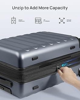 NINETYGO Carry on Luggage 22 X 14 X 9 Airline Approved, 20 Inch Luggage for 3-5 Days Travel, Double Spinner Wheels, 100% Hardshell PC, TSA Lock, 01-Grey (Expandable), Set 2PCS (20-Inch/28-Inch), Carry