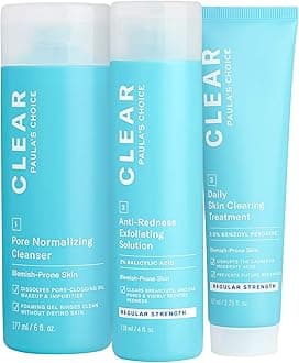 CLEAR 3-Piece Acne Kit, Includes Daily Cleanser, 2% Salicylic Acid Exfoliant & Benzoyl Peroxide Treatment, Prevents & Treats Mild to Severe Acne & Breakouts, Fragrance-Free, Set of 3