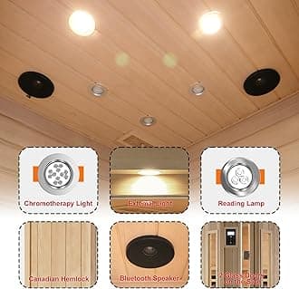 LTCCDSS Ceramic Far Infrared Sauna, Infrared Sauna 2-3 Person, Hemlock Indoor Sauna with 1750W, 5 Low EMF Heaters+4 Ceramic Heating Cube, 2 Bluetooth Speakers, Chromotherapy, LCD Display Dual Control
