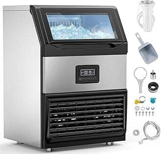ROVSUN440LBS/24H Commercial Ice Maker, Freestanding/Under Counter Industrial Ice Machine with Time Reservation, 77lbs Storage Bin, LED Panel & Water Filter for Home Office Restaurant Bar Cafe