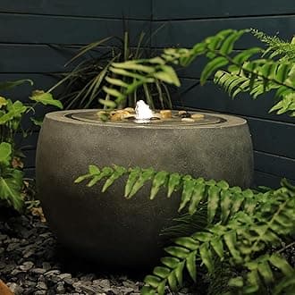 Garden Water Fountain Outdoor Bubbler Water Feature Indoor with Lights & Pump and Pebbles Waterfall Fountains Concrete Effect for Patio Deck Yard Home Decor Gray, 18 "L x 18" W x 11.5" H