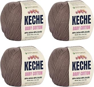 Keche Cotton Yarn, 60% Cotton 40% Acrylic Yarn, Soft Cotton Yarn for Crochet and Knitting, Amigurumi Yarn 4 Skeins/Balls [1.76 Oz (50g) / 180 Yrds (165m)] x 4 - Mink