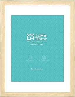 LaVie Home 18x24 Picture Frame Beige Oak Wood Poster Frame, Display Pictures 16x20 with Mat or 18x24 Without Mat, Stable Frame and Polished Plexiglass, Horizontal and Vertical Format of The Walls