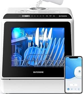 Portable Dishwasher Countertop, WIFI Smart Dishwasher, Compact Dishwashers with 5L Built-in Water Tank, 6 Programs, 360° Dual Spray, High-Temp& Air-Dry Function, Fruit Cleaning