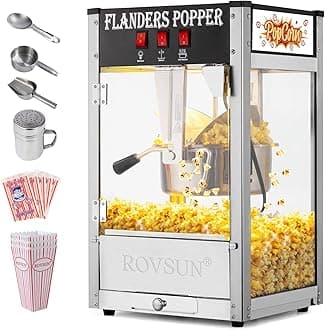 Bonnlo Movie Theater Style Popcorn Machine with 8 Ounce Kettle Makes Up to 32 Cups, Countertop Popcorn Maker with Stainless Steel Popcorn Scoop, Oil Spoon & 3 Popcorn Cups for Commercial Home, Black