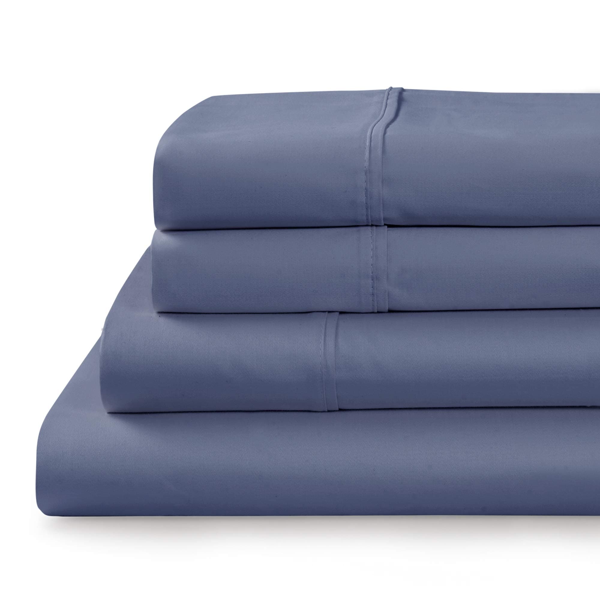TRANQUIL NIGHTS - 300 Thread Count 100% Cotton Bed Sheet Set, 4-Piece Blue Jean Queen Size Sheets, Cool & Breathable Percale Sheets, Smooth Luxury Bedding, Deep Pocket Sheets to Fit Upto 17" Mattress