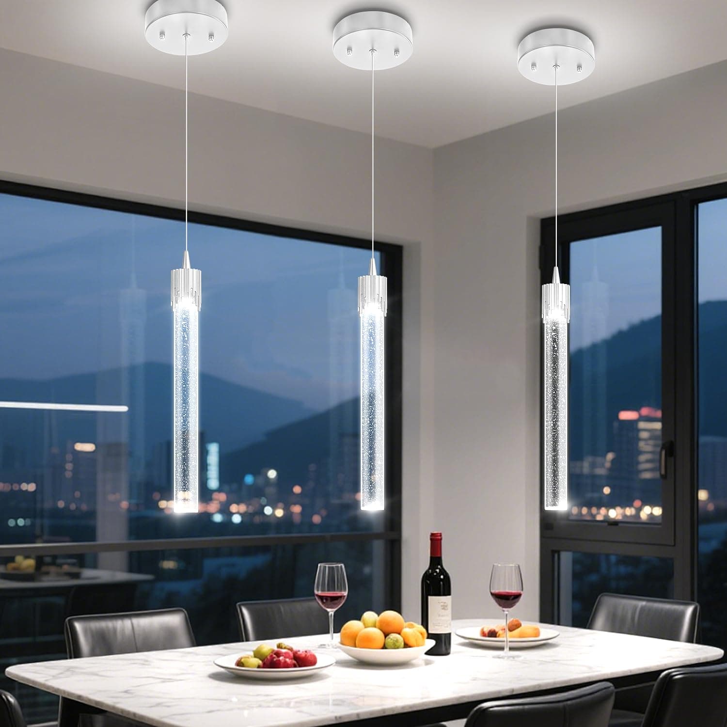 Mini 1 Light Chrome Crystal Pendant Lights,Modern Led Kitchen Island Hanging Light Fixture,Adjustable Pendant Lighting for Kitchen Island,Dimmable 2700k-6000k