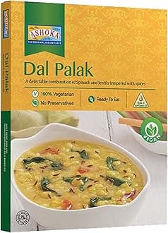 Ashoka All-Natural Entrees 1932, Vegan Spinach and Lentils, Microwave Friendly Meals, Authentic Indian Dal Palak, Great for Outdoors, Kosher Certified, Gluten-Free & with No Preservatives, Pack of 1