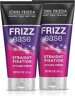 John Frieda Frizz Ease Straight Fixation Styling Crème, Straightens Frizzy Hair with Milk Protein & Almond Oil, Sleek, Shiny, Frizz-Free, ThermaGuard Heat Protection Against Damage, 5 Oz, Pack of 3