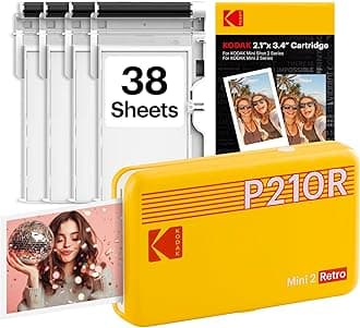Mini 2 Retro 2x3 Portable Photo Printer, 38 Sheets, Bluetooth Smartphone Printer for iPhone & Android, Instant Color Prints, 4PASS Dye Sublimation, Yellow