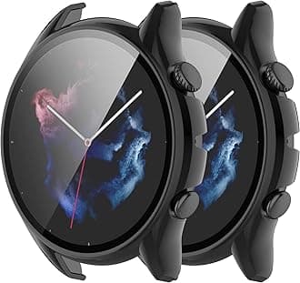[2Pack] Case Compatible with Amazfit GTR 3 & GTR 3 Pro, Case with Screen Protector [Tempered Glass] Full Around Hard PC Protective Case for Amazfit GTR 3 Smartwatch,Black