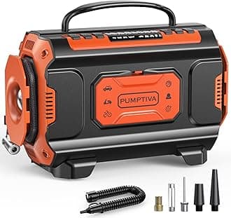 Tire Inflator Portable Air Compressor, 12V DC 110V AC Car Tire Pump, Air Mattress Pump with Inflation & Deflation Mode, Dual Powerful Motors Air Pump for Car, Bicycle, Air Mattress