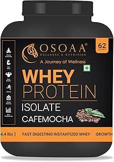 OSOAA Whey Protein Isolate Powder 2kg, Café Mocha | 27.2g Protein Powder for Muscle Support & Recovery | 100% Authentic Protein Supplement Powder & No Adulteration