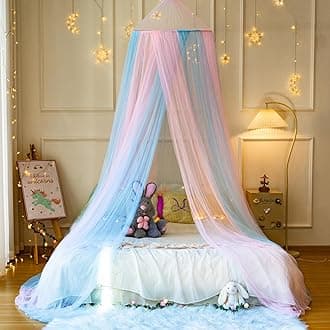 Pink Blue Bed Canopy Mosquito Net,Princess Hanging Netting for Kids Bed Room Decor Mosquito Net for Baby Crib, Twin to King Size Bed
