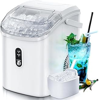 Nugget Countertop Ice Maker with Soft Chewable Pellet Ice, Automatic 34lbs in 24 Hours,Pebble Portable Ice Machine with Ice Scoop, Self-Cleaning, One-Click Operation, for Kitchen,Office White