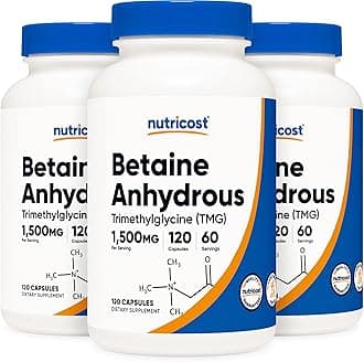 Betaine Anhydrous Caps 1500mg, 60 Servings Per Bottle (3 Bottles)