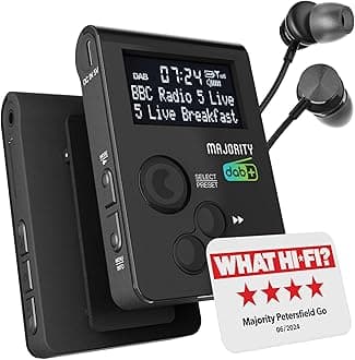 Pocket Portable DAB Radio | Personal FM Radio with Sports Clip and Lockable Buttons | Rechargeable 12 Hour Battery & Internal Aerial | USB Charging & Earphones Included | MAJORITY Petersfield Go