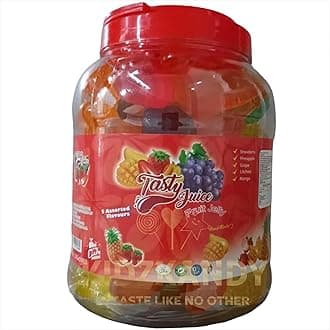 Tasty Fruity Jellies Fruit Pops Halal Jelly 32G x 55 Big Size Fruit Jelly - Kids Birthday Party Bag Jelly - 5 Assorted Flavors Strawberry, Litchi, Mango, Grape & Pineapple