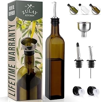 (17oz) Olive Oil Dispenser Bottle For - Glass Olive Oil Bottle With 2 Spouts, 2 Removable Corks, 2 Caps, & 1 Funnel - Oil Bottle For & Storing Liquids (Dark Brown Bottle)