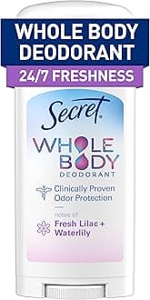 Secret Whole Body Deodorant Stick for Women, Lilac & Waterlily Scent, Aluminum Free Deodorant Stick, 72 HR Odor Protection, 2.4 oz