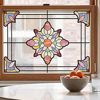 Window Stickers, ‌Stained Glass Window Privacy Film, UV Blocking Static Cling for Home Kitchen Office Bathroom, Prismatic Lotus, 11.81" X 15.75"