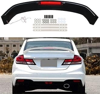 munirater Rear Trunk Spoiler Wing Lip SI Style Black with Brake Light Replacement for Civic 4 Door 2012-2015