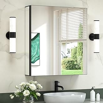 TokeShimi 24x26 Medicine Cabinet with Mirror Black,Aluminum Framed Mirror Cabinet Bathroom Wall with Tempered Adjustable Shelves