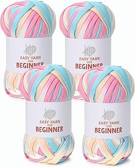 T-Shirt Yarn for Crocheting & Knitting - 4 Pack Chunky Thick Yarn for Bags, Blankets, Cushions, Slippers, Storage Baskets & Projects - 100g x 4 (3.5oz x 4) - DIY Handmade Knitting Gift