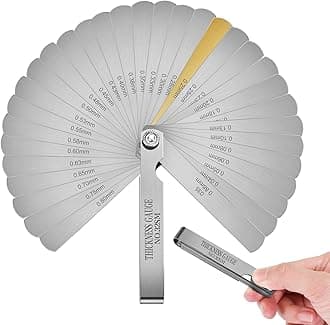 32 Blades Stainless Steel Feeler Gauge, Metric and Imperial Gap Measuring Tool Width and Thickness Feeler Gage Gauge for Spark Plug, Valve Adjustment Tool, 0.04-0.88 mm (0.0015-0.035 Inch)