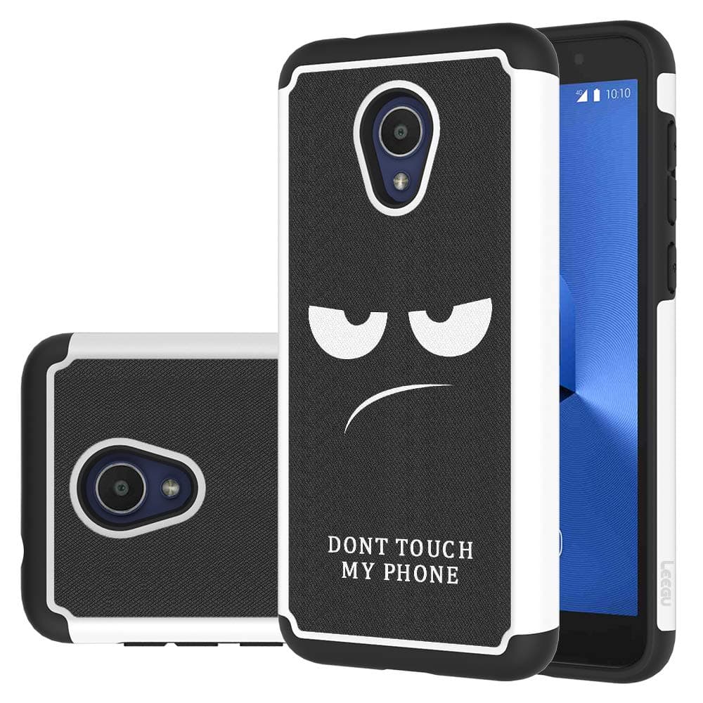 LEEGU Case for Alcatel Avalon V/Alcatel 1X Evolve/Alcatel TCL LX, Shock Absorption Dual Layer Heavy Duty Protective Silicone Plastic Cover Rugged Case- Don't Touch My Phone