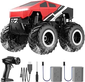 WayEee RC Car Kids Toys for Ages 6+, Remote Control Car Waterproof Monster Truck, Amphibious 4WD All Terrain Off-Road Pickup, 1:16 Scale, 2.4GHZ Vehicles, Boys Christmas Kids Birthday Gift/Red