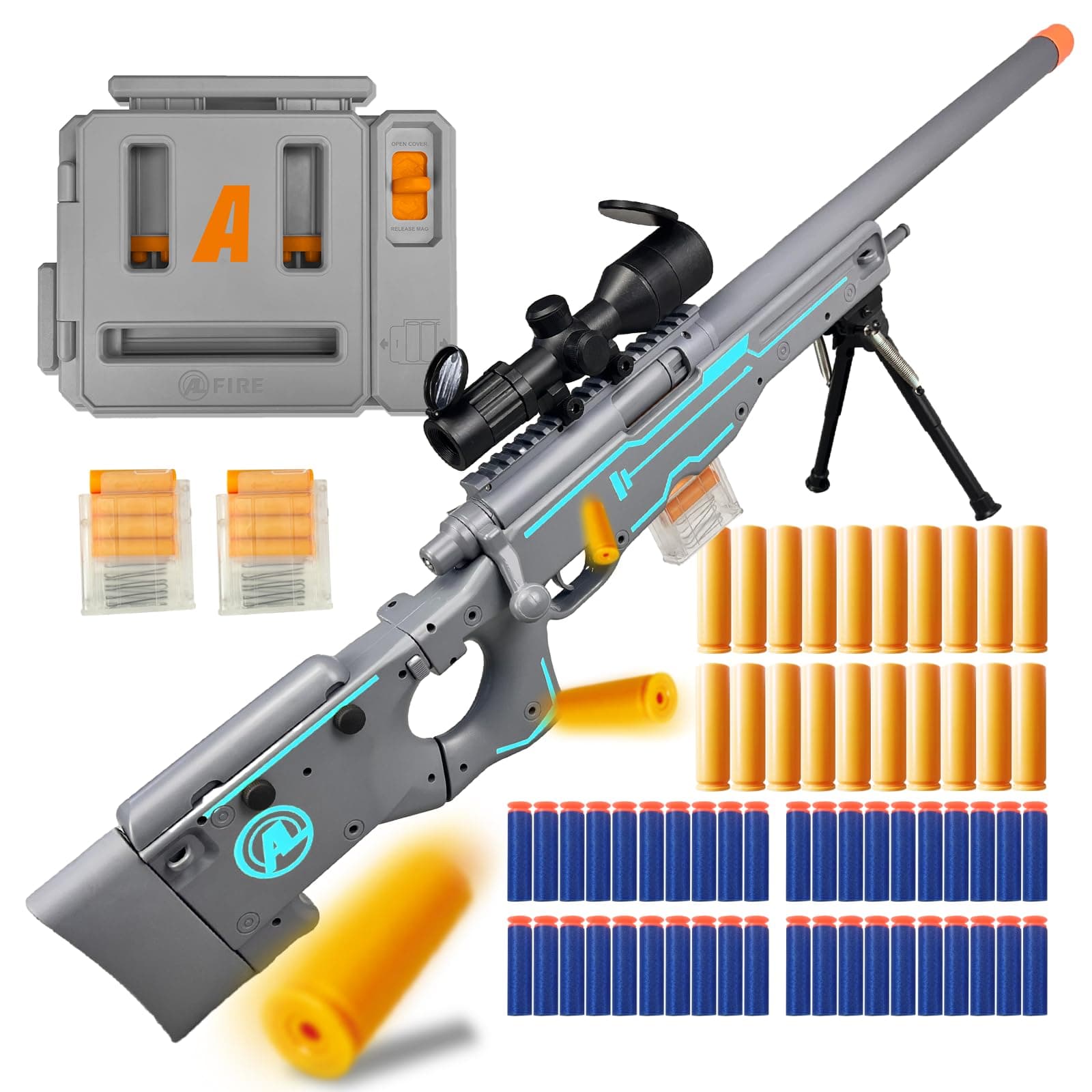 GINCHO Blast-N-Load Toy Gun: Enhanced Scope, Empty Shell Ejecting, Quick Dart Loading with 40 Soft Foam Darts, 20 Shells, 2 Magazines; Fun Foam Blaster for Age 14+