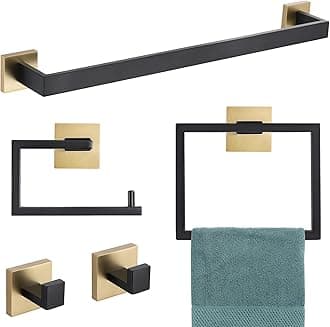 YACVCL 5 Pieces Bathroom Hardware Set, Black and Gold Towel Bar Set, 23.6 inch Towel Bar Hand Towel Holder Wall Mounted Stainless Steel