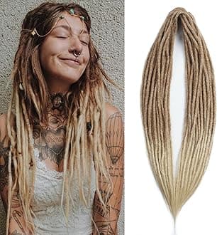 10pcs Double Ended Dreadlock Extensions, 24 inch Thin 0.6cm Ombre Fake Dreads Extensions, DE Synthetic Dreadlock Extensions Reggae Hippie Dreads for Women(Light Brown to Blonde)