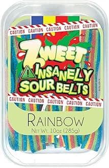 Zweet Insanely Sour Rainbow Candy Belts 10 Ounce – Sour Kosher Candy, Halal Candy Belts – Resealable Pack of Sour Licorice Belts