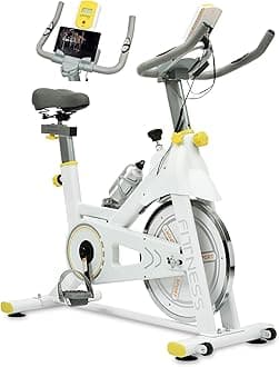 Spin Exercise Bike with Display, Indoor Bike with Silent Belt Drive，Cardio Stationary Bikes & Cycling Machine with Water Bottle & Comfortable Seat Cushion for Home, Upright