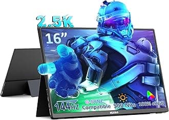NexiGo2.5K 144Hz 16'' Portable Gaming Monitor, 500Nits, FreeSync, G-SYNC Compatible, 10Bit, HDR, Dual Speakers, HDMI USB-C, PC/PS5/Xbox/Switch, Built-in Kickstand with Cover, for Home/Office/Esports