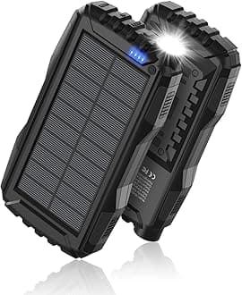 Power-Bank-Solar-Charger - 42800mAh Portable Charger,Solar Power Bank,External Battery Pack 5V3.1A Qc 3.0 Fast Charger Built-in Super Bright Flashlight (Deep Black)