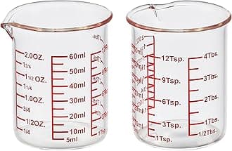 High Borosilicate Glass Measuring Cup-V-Shaped Spout，Glass Measuring Beaker for Kitchen or Restaurant, Easy to Read, 60 ML (2 Oz)-Pack of 2