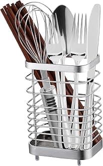 Utensil Holder, Stainless Steel Utensil Drying Rack with Detachable Base, Dish Drainer for Kitchen Counter, Silverware Cutlery Flatware Holder Forks, Knives, Spoons, Chopsticks Organizer
