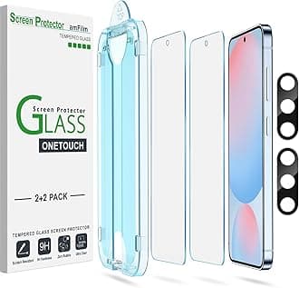 amFilm OneTouch Screen Protector and Camera Lens Protector, Tempered Glass, 30 Seconds Installation, Bubble-Free, Case Friendly, Anti-Scratch, 2+2 Pack
