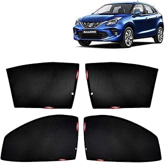 - KINGSWAY Accessories Car Sun Shade Z-Black Non Magnetic Fix Type Curtains Only Compatible with Maruti Suzuki Baleno Year 2019 to 2022 All Model, Only Half Cut in Front Window, Pack of 4 Pcs