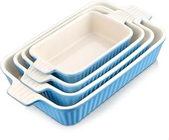 MALACASA Casserole Dishes for Oven, Porcelain Baking Dishes, Ceramic Bakeware Sets of 4, Rectangular Lasagna Pans Deep with Handles for Baking Kitchen, Blue (9.4"/11.1"/12.2"/14.7"), Series BAKE.BAKE