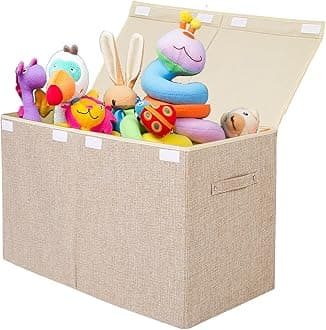 Large Toy Box Chest Storage with Flip-Top Lid, Collapsible Kids Storage Boxes Container Bins for Toys, Playroom Organizers, 25"x13" x16"(Linen Beige)