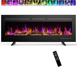 Sweetcrispy 50" Freestanding Electric Fireplace, 1500W/750W Wall Mounted or Recessed Insert Fireplaces Heater with Remote Control,13 Adjustable Flame Color, 12H Timer, Touch Screen