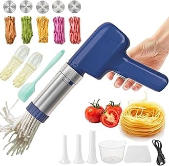 Maker Electric, Maker with 5 Interchangeable Mold Plates, Handheld Electric Pasta Maker, All-In-One Homemade Pasta Machine (Blue)
