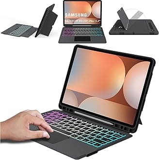 for 12.4 inch Samsung Galaxy Tab S9 FE+/S9+ Case with Detachable Keyboard : DIY 3-Zone 7 Colors Backlit Keyboard Cases with Touchpad - Tab S9 FE Plus/S9 Plus 12.4" Keyboard Case with S Pen Holder