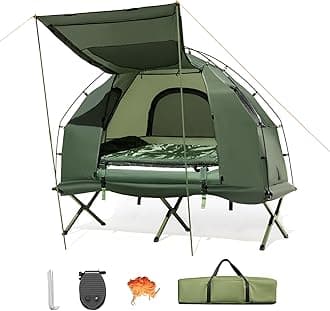 KOTEK 5-in-1 Tent Cot with Air Mattress, Sleeping Bag, Pillow, Canopy, Zippered Mesh Windows & Carry Bag, Elevated Tent for Camping, Hiking, Traveling, Picnic