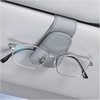 AICEL Sunglasses Holders for Car Sun Visor, Leather Eyeglasses Hanger Mounter, Magnetic Glasses Holder and Ticket Card Clip, Auto Interior Accessories Universal for SUV Pickup Truck (Light Gray)