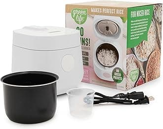 GreenLife Healthy Ceramic Non-Stick 4 Cup Rice Oat and Grain Cooker, PAS Free, Dishwasher Safe Parts, White